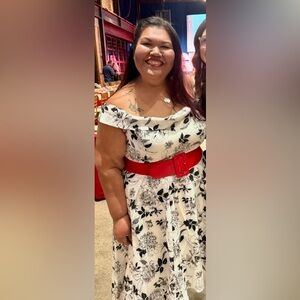 City Chic Vintage-Style Black and White Floral Fit & Flare Dress (XXL / 24)